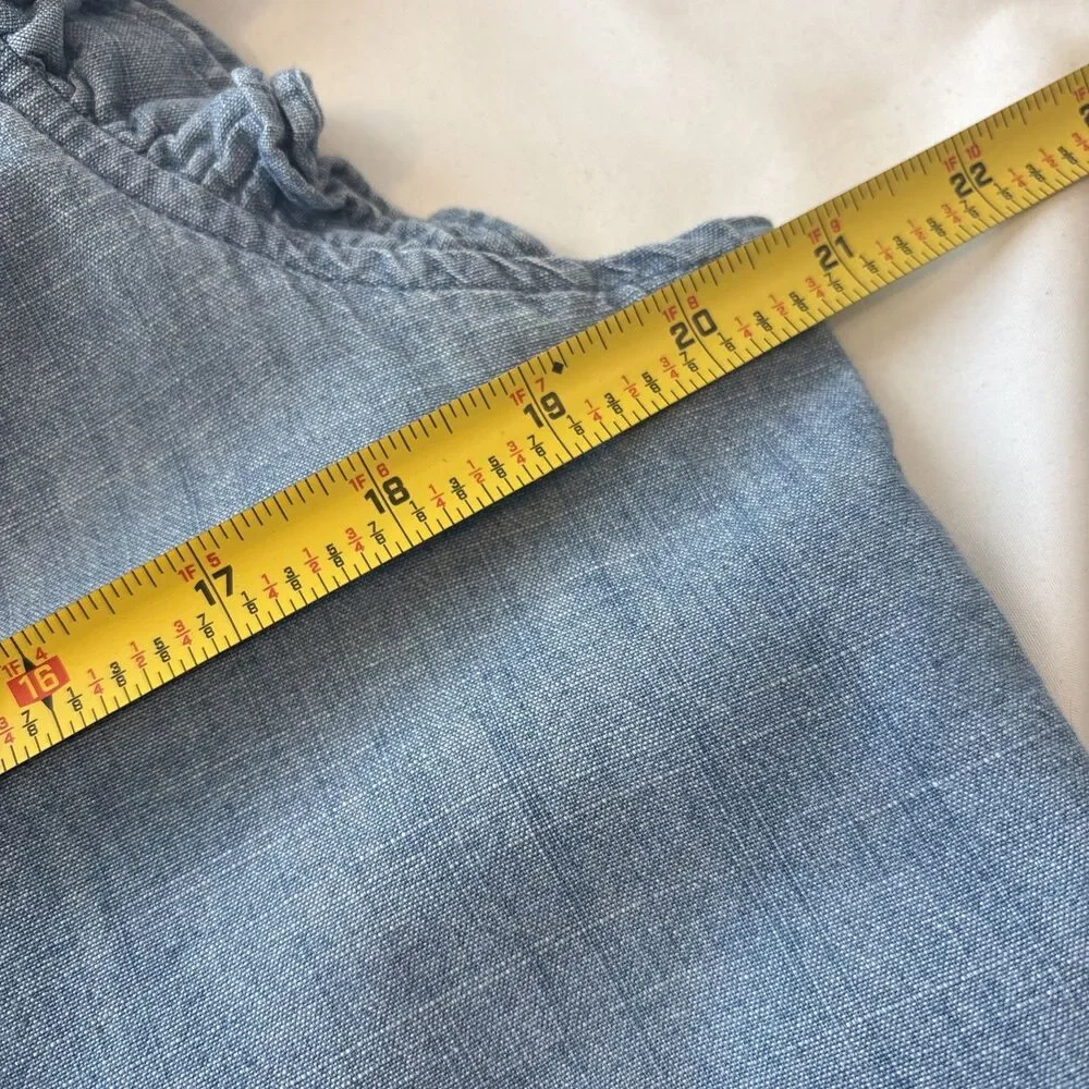 J.Crew Blue Chambray Ruffle Cap Sleeve Button Front Blouse Top Womens L